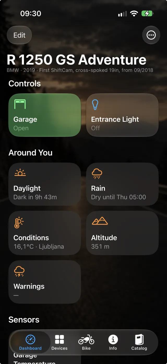 The same dashboard on the iPhone: Controls, Around You and Sensors.
